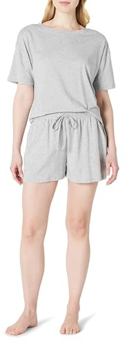 Amazon Essentials Completo Notte con T-Shirt Maniche Corte In Morbido Misto Cotone e Shorts Donna, Grigio Medio Puntinato, M