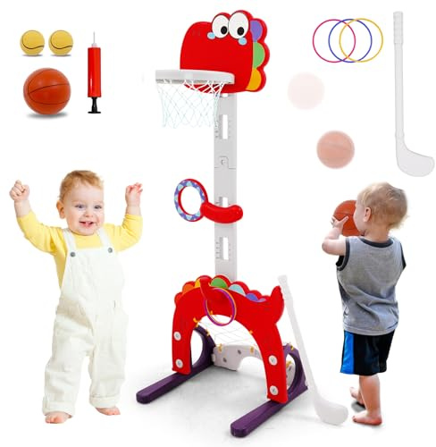 4 en 1 Canasta Baloncesto Infantil,Portátil de Soporte de Baloncesto Altura Ajustable 100-120 cm,Canasta Baloncesto Exterior/Interiores para Niños de 3 a 8 Años,Base Rellenable con Agua o Arena