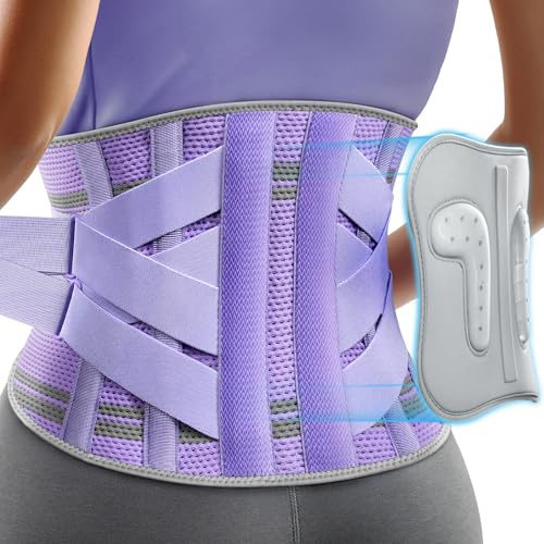 Rakiie Ceinture de soutien dorsal pour femme, système de soutien 9 positions avec coussinet en silicone 3D amélioré, soutien lombaire ergonomique réglable pour soulager la douleur (Violet, XL)