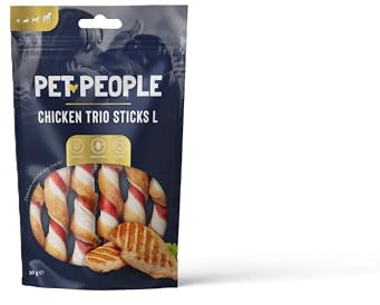 Pet People Chicken Trio Sticks L 90g, Natural, Grain Free, High Protein, Dental Care, Dog Snacks - 8pc, 80g (1 Bag)