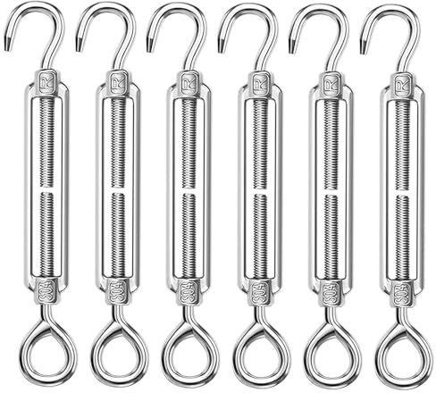 ANOMM M6 Tenditore, 6 Pezzi Tiranti per Filo Acciaio, Tenditore Filo Stendibiancheria 304 Inox, Accessori per Parasole, Installazione Tende, Cavi di Fissaggio o Corde, Regolabile