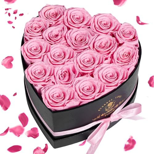 17 Pezzi Regalo di Festa della Mamma per Donne con Rose Stabilizzata Vera - Fiori Eterni in Scatola Cuore, Ideale​ per Lei Fidanzata Mamma, Fiori Stabilizzati, Regalo Compleanno, Romantico, Donna
