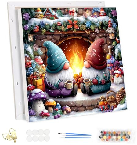 MEIYUDA Navidad Pintar por Numeros Adultos con Marco, Gnomo DIY Pintura Kit Manualidades Adultos, Cuadros por Numeros Pigmento Acrílico, Decoración para el Hogar Regalo de pared 25x25cm