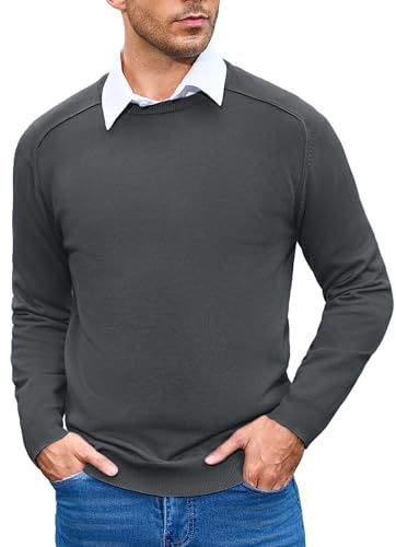 iClosam Suéter para Hombre Cuello Redondo Manga Larga Tejido de Punto para Trabajo Gris Oscuro XL