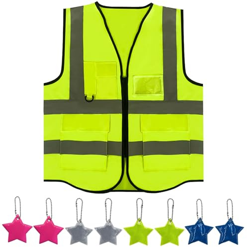 PacuM Gilet Alta visibilità Uomo con 8 Etichette Riflettenti Poliestere Leggero e Resistente con Tasche Attentamente Progettate per Conducenti Cantiere Stradale Assistenza Uomo Donne(Verde)