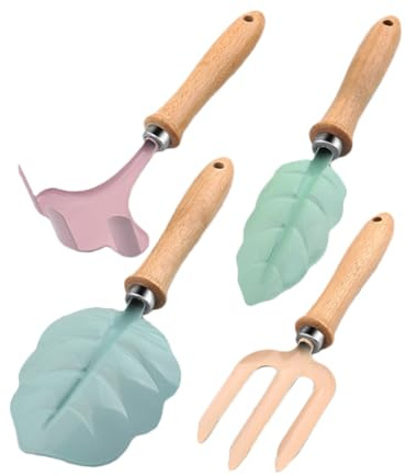 FRCOLOR Juego de Herramientas de Jardinería para 4 Piezas, Pala Pequeña y Rastrillo de Metal, Tenedor de Mano para Trabajar Césped y Plantar Flores, Set Portátil para Actividades al Aire