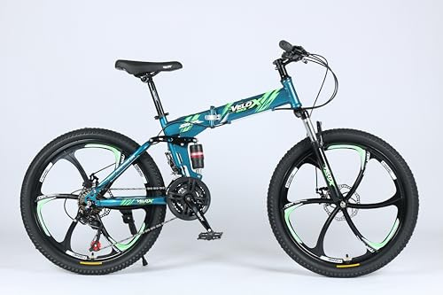 selling united Folding Mountain Bike 24/26 Inch MTB Full Suspension Disc Brakes 21 Speed Lightweight Adult Bicycle – 5 Colours (Emerald Green, 26 Inches)