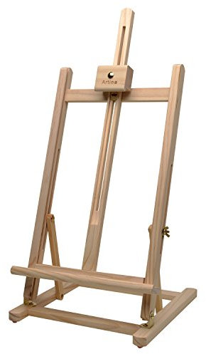Artina Tischstaffelei Kinder für Leinwände bis 45 cm Sydney – Leinwand Staffelei Holz Sitzstaffelei 27 x 27 x 60 cm Stabile Malstaffelei – Neigungswinkel verstellbar alle Maltechniken geeignet