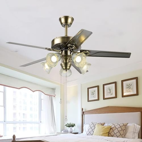 Lighting Groups 52 Reversible Ceiling Fan with 5 Stainless Steel Blades and Remote Control, Indoor Modern Fan Chandeliers, Livingroom Dingroom Ceiling Light Kits with Fans (Bronze)