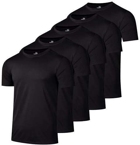 5 Pack Men's Dry Fit Workout T Shirts Crew Neck Athletic Gym Running Tees