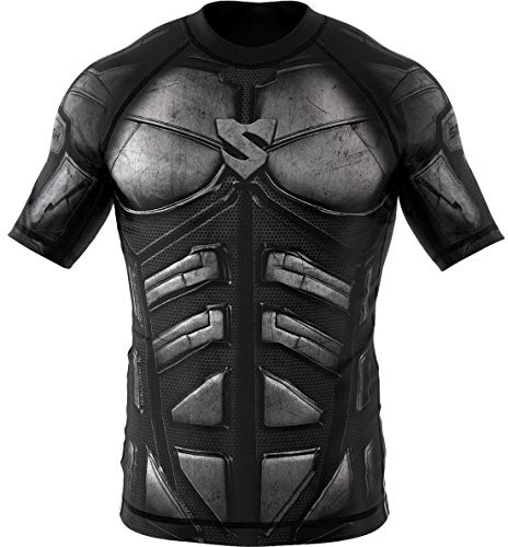 SMMASH Dark Knight Rashguard Kort Pojke för MMA, BJJ, Krav Maga, Kompression Funktionell Skjorta Topp Män, Andas och Lätt, Antibakteriellt Material, Tillverkad i EU (M)