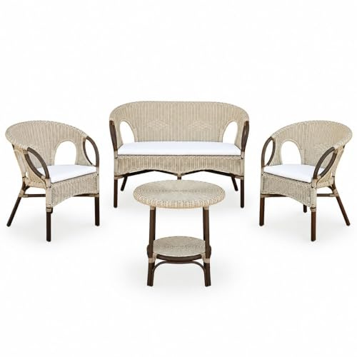 okaffarefatto zimbardi costanza Salón mandolina de mimbre, 1 sofá, 2 sillones, 1 mesa con cojines de regalo