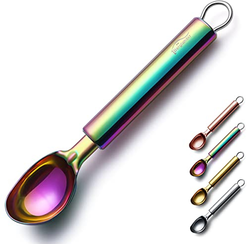 Berglander Rainbow Ice Cream Scoop, Stainless Steel Cookie Scoop Melon Baller Scooper Cones with Titanium Colorful Plating, Specialty Tools and Gadgets, Ice Cream Spoon Food Scoop Dishwasher Safe