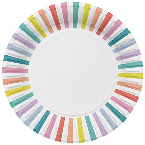 Folat 61921 Vajilla de fiesta Platos Fiesta Ø 23cm 8 piezas Rayas Pastel - Platos de papel para Cumpleanos, Fiesta infantil, Despedida de Soltera, Compromiso, Boda, Aniversario