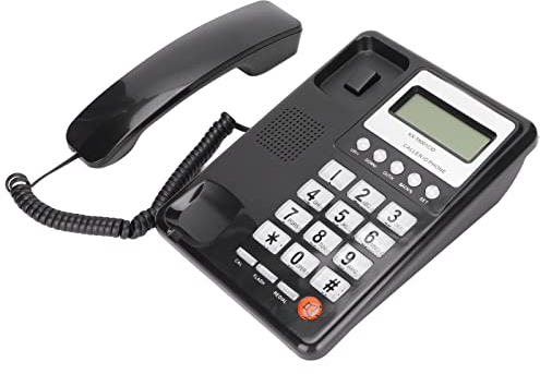 Desktop-Festnetztelefon mit Schnur, FSK-DTMF-Wahlwiederholungsfunktion, Anrufer-ID, Kabelgebundenes Telefon, Großes Tastentelefon, ältere Senioren, Festnetztelefon für das Hotelgeschäft zu (Schwarz)