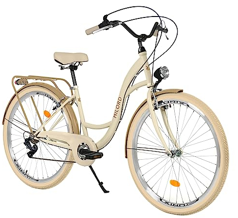 Balticuz OU Bicicletta comfort con supporto posteriore, bicicletta olandese, bicicletta da donna, City bike, retrò, vintage, 26 pollici, crema marrone, 7 marce