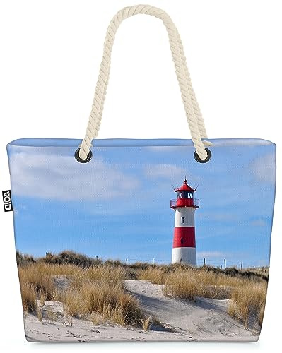 VOID Leuchtturm Sylt Strand Dünen Strandtasche Shopper 58x38x16cm 23L XXL Einkaufstasche Tasche Reisetasche Beach Bag