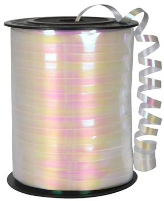 457m Cinta para Globos Regalos Blanco 5mm Ancho,Cinta Rizar Brillantes Holográfico para Globos Envolver Regalos Lazo Ramo,Decorativa Manualidades Vestidos Boda Fiestas Navidad Cumpleaños Florista