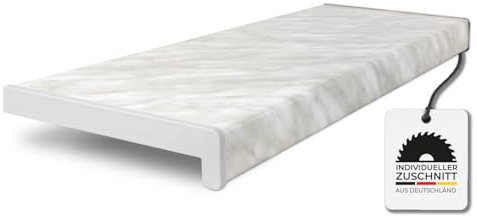 HausFux Fensterbank innen Kunststoff | PVC nach Maß inkl. Seitenabschlüsse (Carrara Marmor, T x L | 50 x 120 cm)