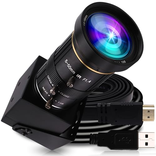 G 4K USB HDMI Kamera Mit Manuellem Zoom - Variabler Fokus PC-Webcam, Mini Lightburn-Kamera für Computer, H.264-Teleskop Überwachungskamera 8MP (5-50mm 10-Fach-Zoomobjektiv)