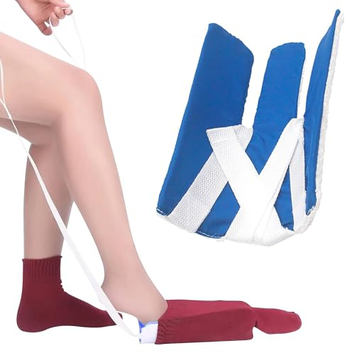 ABC Pack & Supply Sock Aid Device for Seniors, Disabled, Pregnant, Blue, 4.72 x 8.66 in Foot Form, 29.5 in Extra-Long Straps, Non-Woven Fabric + PP, No-Bending Sock Assist Tool