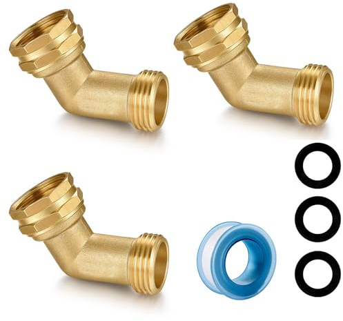 SIGURANTA Garden Hose Elbow 3/4 Inch Thread 45 Degree Angle Hose Extension Adapter Brass Outdoor Faucet Elbow (45 Degree 3 PCS)