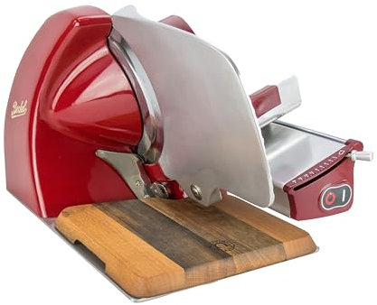 Berkel Home Line 250, affettatrice Premium in Rosso + apposita tavola di appoggio in legno di botte, offerta speciale della macchina da taglio