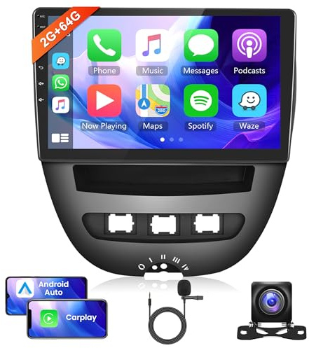 2G 64G trådlös Carplay Android 13 bilradio 2 Din för Toyota Aygo Peugeot 107 Citroën C1 2004–2014 10,1 tums bilradio med Android bilnavigering GPS WiFi Mirror Link Bluetooth FM/RDS/DAB backkamera