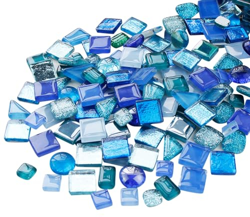 FSSTUD 150 Stück unregelmäßige Glasmosaikfliesen, Bastelmosaikstücke, Glitzer, Kristall-Mosaikfliesen, Keramik, Dekoration, Mosaikstück, Mosaikherstellung, Projekte für Heimdekoration, Blau