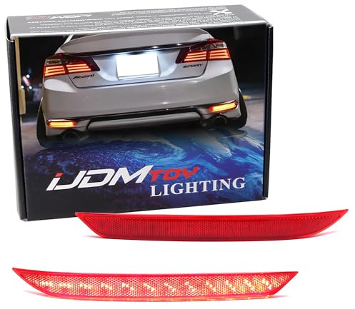 iJDMTOY OE-Spec Red Lens Full LED Lower Bumper Reflector Lights Compatible With 2016-2017 Honda Accord Sedan, Function as Tail, Brake, Rear Fog Lamps & Sequential Blink Turn Signal