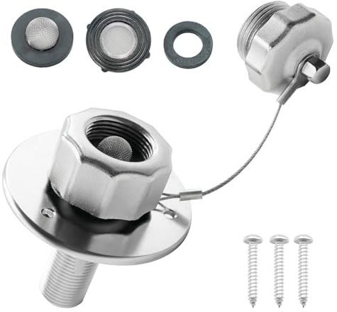 YUKOFE Entrada de agua con cremallera de acero inoxidable para remolque, barco, autocaravana, entrada de agua con válvula antirretorno