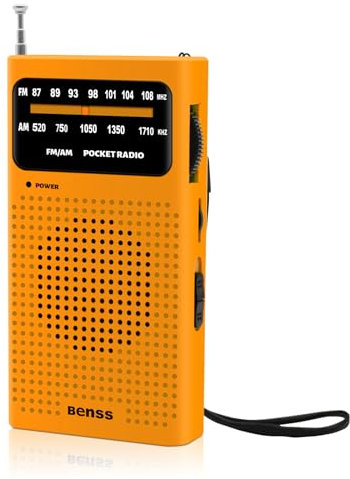 Benss Small Radios Portable AM FM, transistor radios 2AA Battery Operated with Best Reception, Radio with Speaker & Headphone Jack, Pocket Radio for Indoor, Outdoor and Emergency Use(Yellow)
