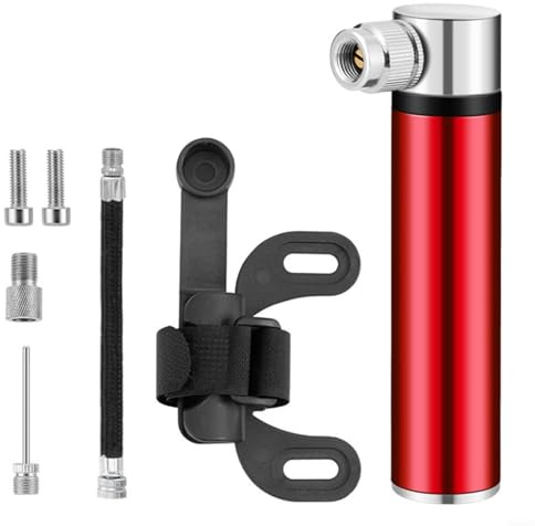 Emiif Mini pompa portatile ad alta pressione per bicicletta, in lega di alluminio, tubo regolabile per sport e attrezzature per palloni (rosso)