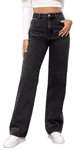 Générique Jean Femme Taille Haute Denim Pantalon Coupe Droite Straight Jeans Mode Baggy Jambes Jean Large Pantalon Femme Casual Loose Fit Pants