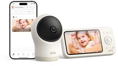 eufy Babyphone C10 mit 2K HD Kamera, 4,5 Display, Schwenk‑Neige‑Funktion, 4× Zoom, Nachtsicht, Hybrid WLAN / Offline, 12 Std Akku, Bewegungs‑, Geräusch‑ & Temperatur‑Alarm, Gegensprechen, VOX‑Modus