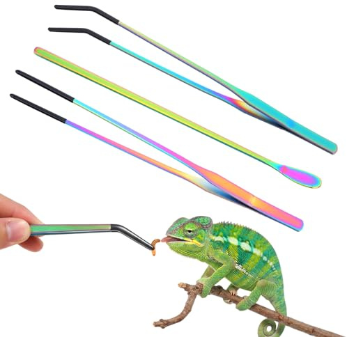 3 Pcs Reptile Feeding Tongs Stainless Steel Long Tweezers with 10.6 Straight and Curved Rubber Tips, Colorful Feeding Tools for Bearded Dragon Aquariums Tank Accessories