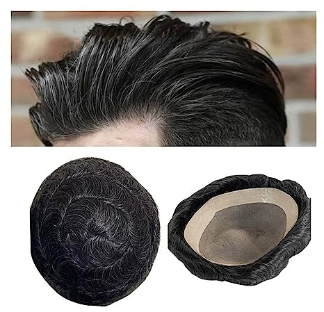 Uso Masculino Tupé for Hombres Peluca de Cabello Humano Mono Fino y Base NPU for Prótesis Remy Indio Recto / Ondulado 30 mm Sistema tupé Postizo Cabeza de Peluca(Straight Hair 130%,8x10)