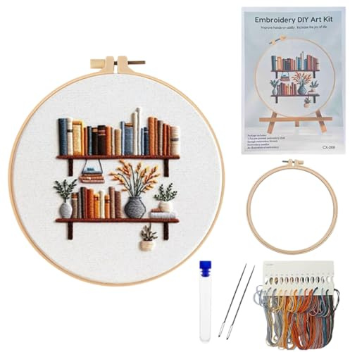 Duminyu Beginner Embroidery Kit for Adults,Complete Starter Cross Stitch & Punch Needle Kit with Hoops,Threads,Patterns,Step-by-Step Guide,DIY Crafts & Sewing Accessories Gift Set,Cross Stitch Kits,C