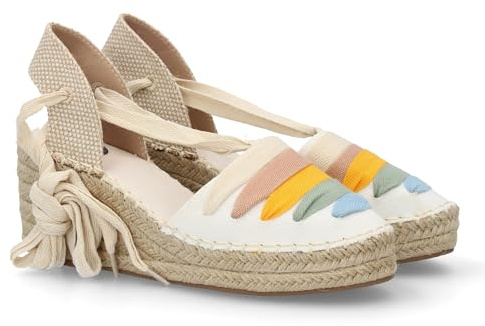 Sandalia Valenciana Tipo Alpargata de Cuna para Mujer con Diseno de Tiras, Cierre de Lazada con Cuerdas. Ideal Primavera Verano. Cierre de Hebilla. Ideal para Uso Diario.