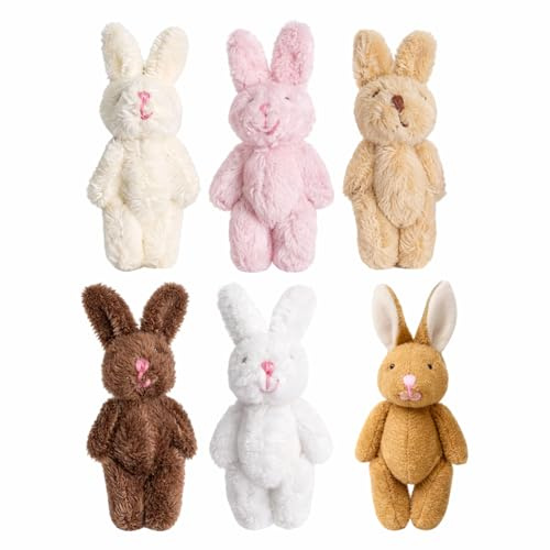 DNTHYRIN 6Pcs Mini Stuffed Bunnys, Bulk Plush Cuddly Tiny Soft Bunny, Decorative Rabbits with Joints, Suitable for Birthday Party Valentine's Day Graduation Decorative Pendant Friendship Gift