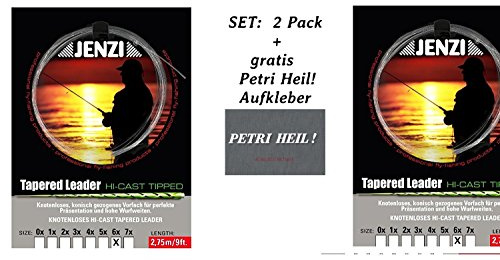 Jenzi Set de 2 anzuelos con moscas cónicas (6 unidades, 0,14/0,28) y pegatina Petri Heil!
