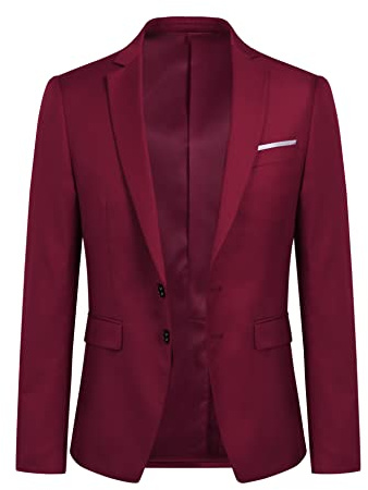 YOUTHUP Blazer da Uomo Giacca da Abito con 2 Bottoni Formale Monopetto Slim Fit Elegante Giacche da Smoking, Vino Rosso, L