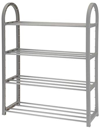 Spetebo Metall Schuhregal mit 4 Etagen in grau - für bis zu 8 Paar Schuhe - Stabile Schuhablage aus Metall und Kunststoff