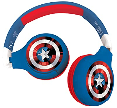 LEXIBOOK - Marvel Avengers - Auriculares 2 en 1 Bluetooth y con Cable, Estéreo, inalámbricos, con Cable, limitación de Sonido, Plegables, Ajustables, batería Recargable, Rojo/Azul, HPBT010AV