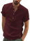 YAOBAOLE Mens Short Sleeve Banded Collar Beach Shirts for Men Casual Shirts V Neck Wine Red XXL