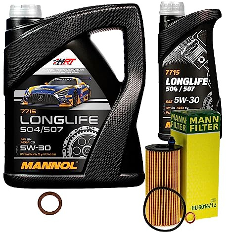 EISENFELS Filter Set Inspektionspaket erstellt mit 6 L Motoröl MANNOL Longlife 504/507 5W-30, MANN-FILTER Ölfilter, Dichtring