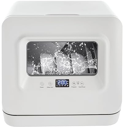 Countertop Dishwasher,Portable Dishwasher with Water Inlet Pipe & Drainage Pipe,120V Compact Portable Tabletop Dish washer 360° Deep-Cleaning for Small Apartments Dorms RVs 17.32x16.25x16.69in,White