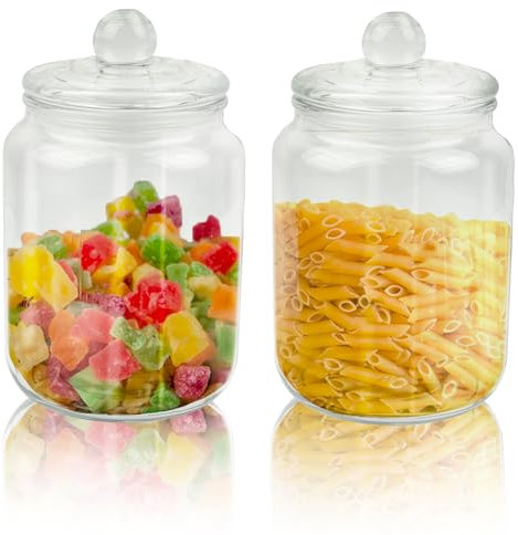 AolKee 2 x 2000 ml (2 Liter) Vorratsgläser mit Deckel, Glasbehälter mit Deckel, Süßigkeiten Aufbewahrung, Keksdose Glas, Waschmittel Aufbewahrung, Kaffeebohnen behälter