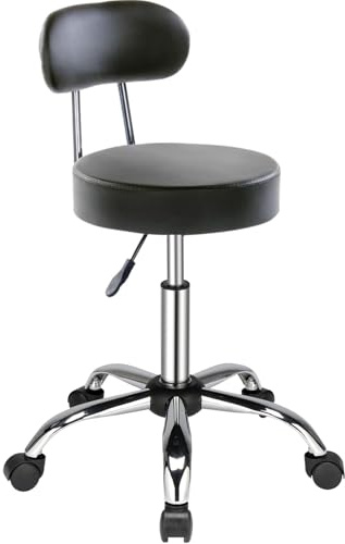 TactFire Tabouret de Bureau à roulettes avec Dossier, Rotation 360°, Chaise Pivotante Réglable en Hauteur (Noir)