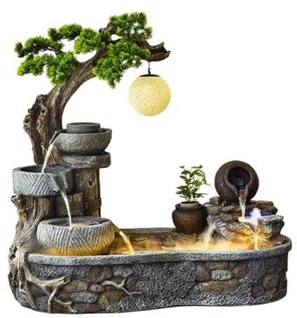 Fuente de Jardín Fuente de agua: fuente de pie for interiores y exteriores, cascada, fuentes al aire libre, jardín, patio, porche, decoración artística for el hogar Fuente de Exterior(102*55*108CM)